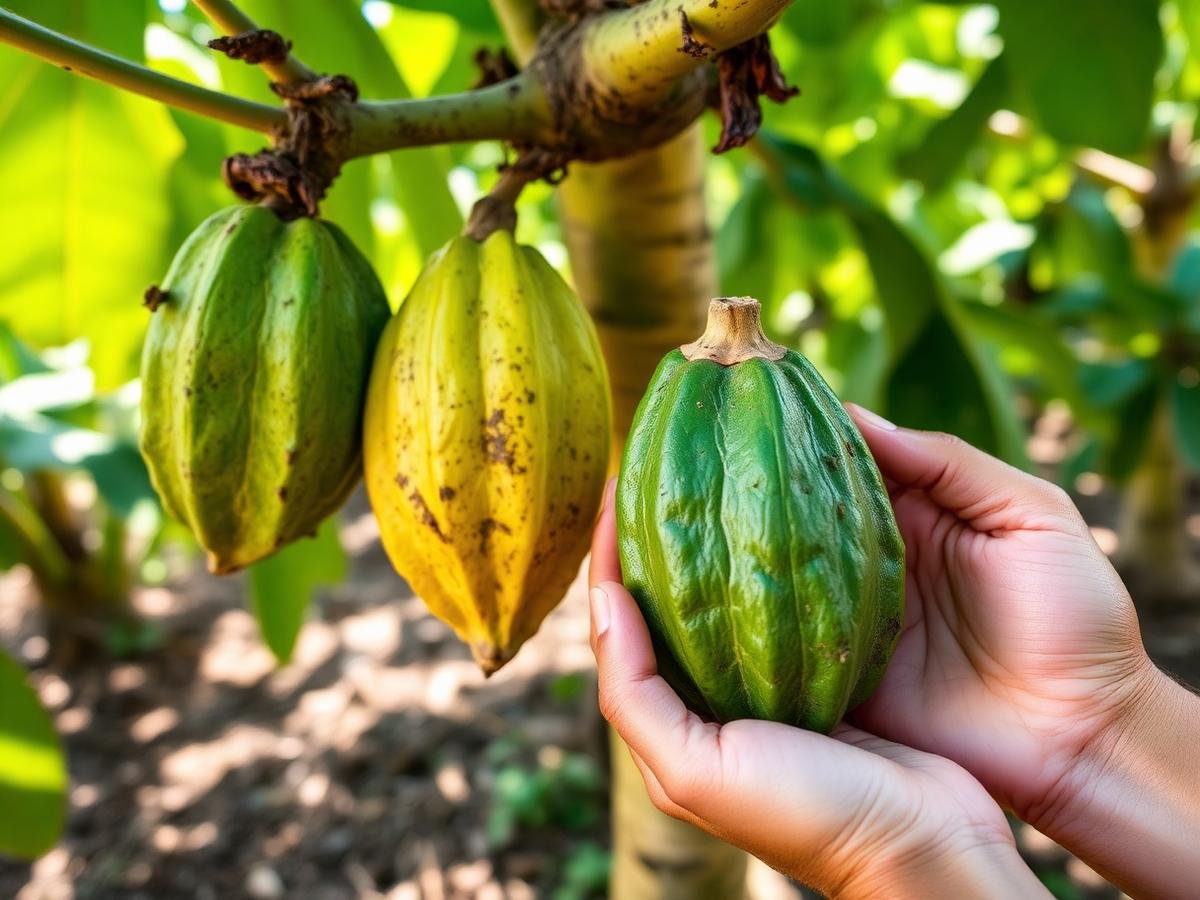 Cocoa pods on the tree