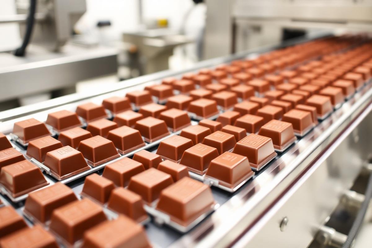 Chocolate bars on the production line