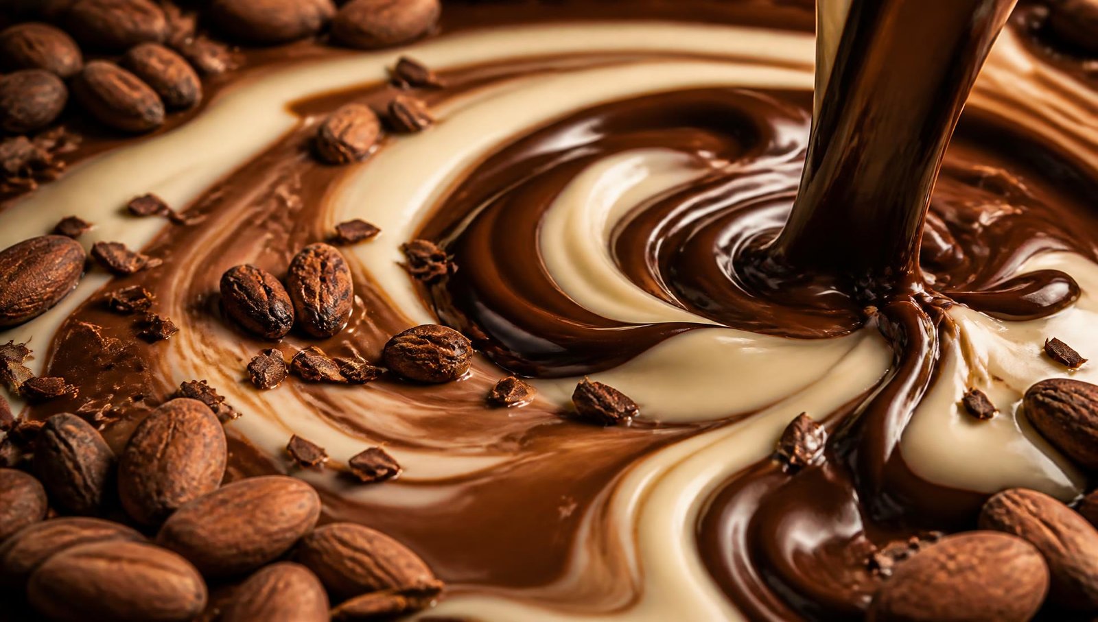 Dark and white chocolate swirling