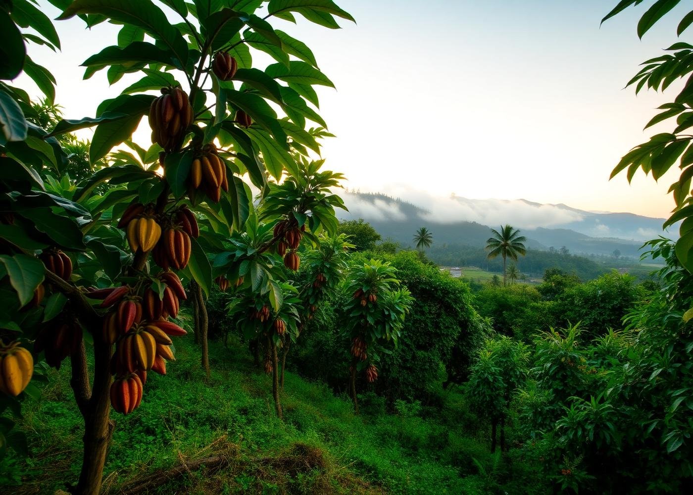 Cocoa pods growing on an estate in Wayanad, Kerala